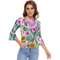 Cheerful And Captivating Watercolor Flowers Bell Sleeve Top View1