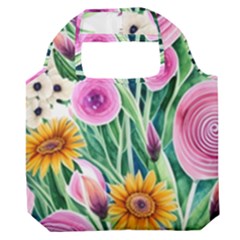 Cheerful And Captivating Watercolor Flowers Premium Foldable Grocery Recycle Bag by GardenOfOphir