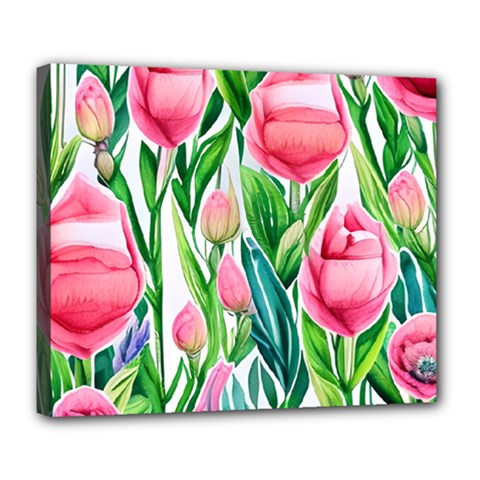 Cheerful And Captivating Watercolor Flowers Deluxe Canvas 24  X 20  (stretched) by GardenOfOphir