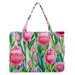 Cheerful And Captivating Watercolor Flowers Zipper Medium Tote Bag by GardenOfOphir