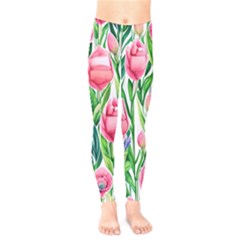 Cheerful And Captivating Watercolor Flowers Kids  Leggings by GardenOfOphir