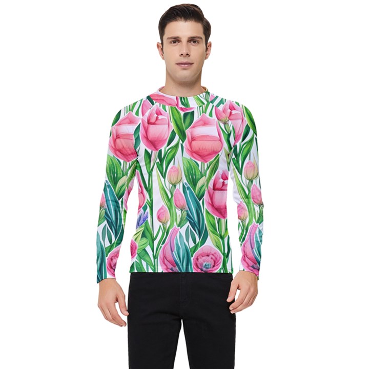 Cheerful And Captivating Watercolor Flowers Men s Long Sleeve Rash Guard