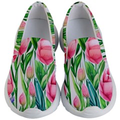 Cheerful And Captivating Watercolor Flowers Kids Lightweight Slip Ons by GardenOfOphir