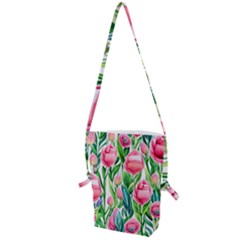 Cheerful And Captivating Watercolor Flowers Folding Shoulder Bag by GardenOfOphir