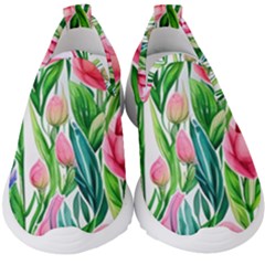 Cheerful And Captivating Watercolor Flowers Kids  Slip On Sneakers by GardenOfOphir