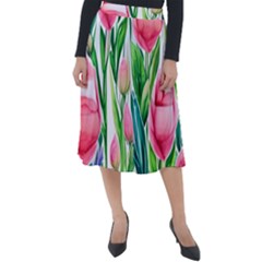 Cheerful And Captivating Watercolor Flowers Classic Velour Midi Skirt  by GardenOfOphir