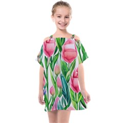 Cheerful And Captivating Watercolor Flowers Kids  One Piece Chiffon Dress by GardenOfOphir