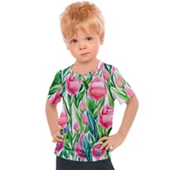 Cheerful And Captivating Watercolor Flowers Kids  Sports Tee