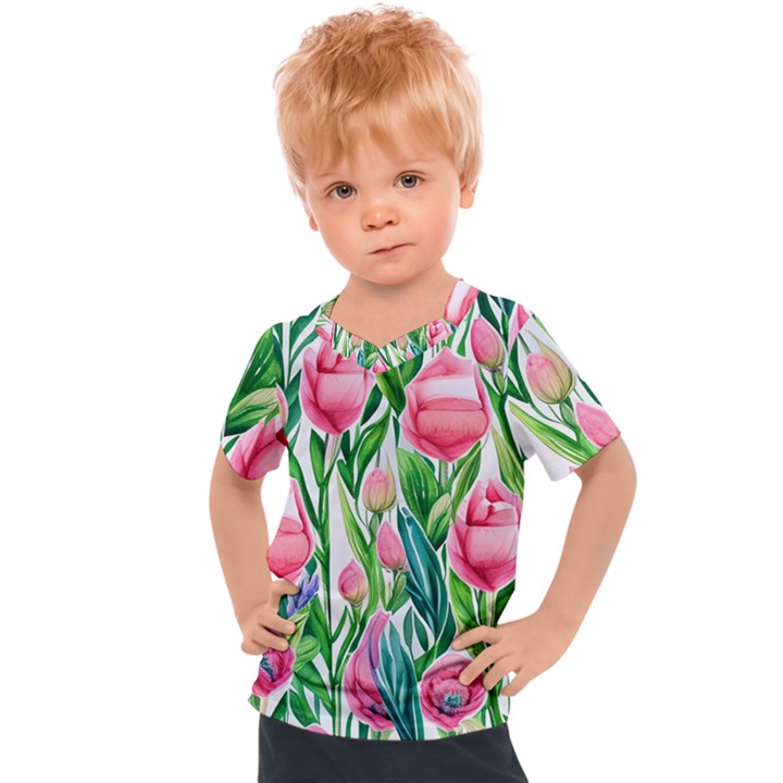 Cheerful And Captivating Watercolor Flowers Kids  Sports Tee