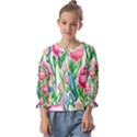 Cheerful And Captivating Watercolor Flowers Kids  Cuff Sleeve Top View1