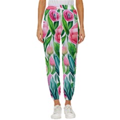 Cheerful And Captivating Watercolor Flowers Cropped Drawstring Pants by GardenOfOphir