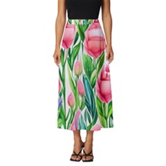 Cheerful And Captivating Watercolor Flowers Classic Midi Chiffon Skirt