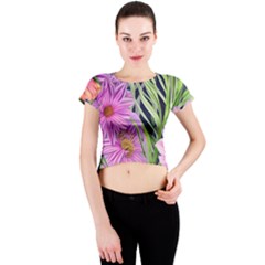 Cheerful Watercolors – Flowers Botanical Crew Neck Crop Top by GardenOfOphir