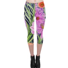 Cheerful Watercolors – Flowers Botanical Capri Leggings  by GardenOfOphir