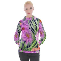 Cheerful Watercolors – Flowers Botanical Women s Hooded Pullover by GardenOfOphir