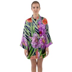 Cheerful Watercolors – Flowers Botanical Long Sleeve Satin Kimono by GardenOfOphir