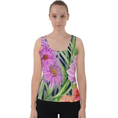 Cheerful Watercolors – Flowers Botanical Velvet Tank Top by GardenOfOphir