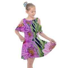 Cheerful Watercolors – Flowers Botanical Kids  Shoulder Cutout Chiffon Dress by GardenOfOphir