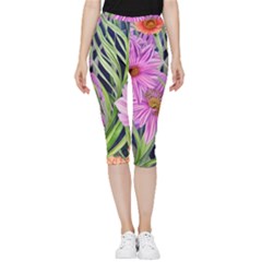 Cheerful Watercolors – Flowers Botanical Inside Out Lightweight Velour Capri Leggings 