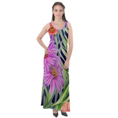 Cheerful Watercolors – Flowers Botanical Sleeveless Velour Maxi Dress by GardenOfOphir