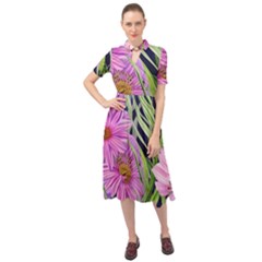 Cheerful Watercolors – Flowers Botanical Keyhole Neckline Chiffon Dress