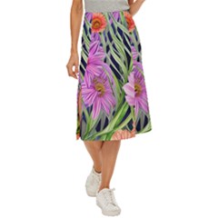 Cheerful Watercolors – Flowers Botanical Midi Panel Skirt by GardenOfOphir