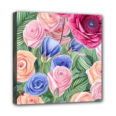 Cheerful Watercolor Flowers Mini Canvas 8  X 8  (stretched) by GardenOfOphir