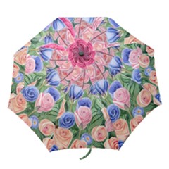 Cheerful Watercolor Flowers Folding Umbrellas by GardenOfOphir