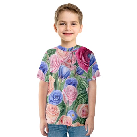 Cheerful Watercolor Flowers Kids  Sport Mesh Tee by GardenOfOphir