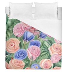 Cheerful Watercolor Flowers Duvet Cover (queen Size) by GardenOfOphir