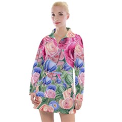 Cheerful Watercolor Flowers Women s Long Sleeve Casual Dress by GardenOfOphir