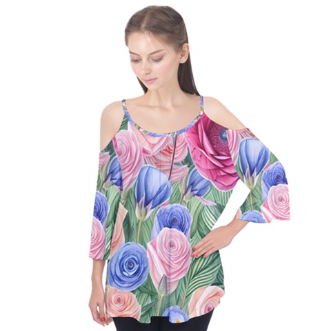 Cheerful Watercolor Flowers Flutter Tees by GardenOfOphir