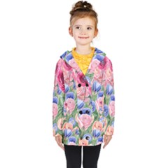 Cheerful Watercolor Flowers Kids  Double Breasted Button Coat by GardenOfOphir