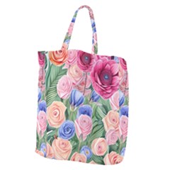 Cheerful Watercolor Flowers Giant Grocery Tote by GardenOfOphir