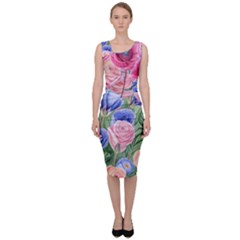 Cheerful Watercolor Flowers Sleeveless Pencil Dress by GardenOfOphir