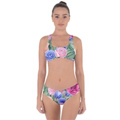 Cheerful Watercolor Flowers Criss Cross Bikini Set by GardenOfOphir