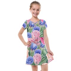 Cheerful Watercolor Flowers Kids  Cross Web Dress by GardenOfOphir