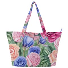 Cheerful Watercolor Flowers Full Print Shoulder Bag by GardenOfOphir