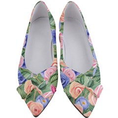 Cheerful Watercolor Flowers Women s Bow Heels by GardenOfOphir