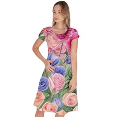 Cheerful Watercolor Flowers Classic Short Sleeve Dress by GardenOfOphir