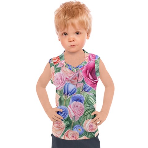 Cheerful Watercolor Flowers Kids  Sport Tank Top by GardenOfOphir