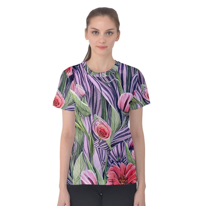 Charming Watercolor Flowers Women s Cotton Tee