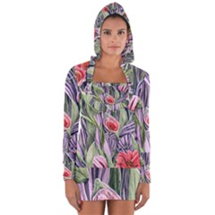 Charming Watercolor Flowers Long Sleeve Hooded T-shirt by GardenOfOphir