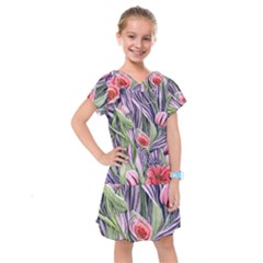 Charming Watercolor Flowers Kids  Drop Waist Dress by GardenOfOphir