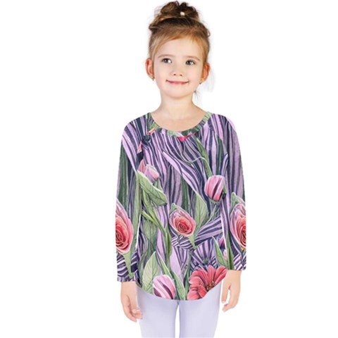 Charming Watercolor Flowers Kids  Long Sleeve Tee by GardenOfOphir