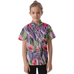 Charming Watercolor Flowers Kids  Short Sleeve Shirt by GardenOfOphir