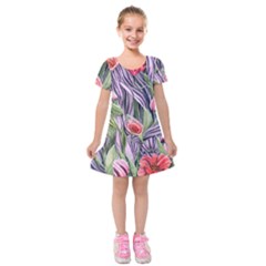 Charming Watercolor Flowers Kids  Short Sleeve Velvet Dress by GardenOfOphir