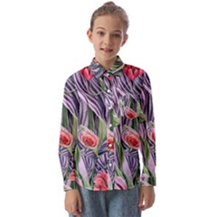 Charming Watercolor Flowers Kids  Long Sleeve Shirt by GardenOfOphir