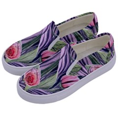 Charming Watercolor Flowers Kids  Canvas Slip Ons by GardenOfOphir