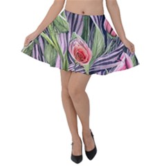 Charming Watercolor Flowers Velvet Skater Skirt by GardenOfOphir